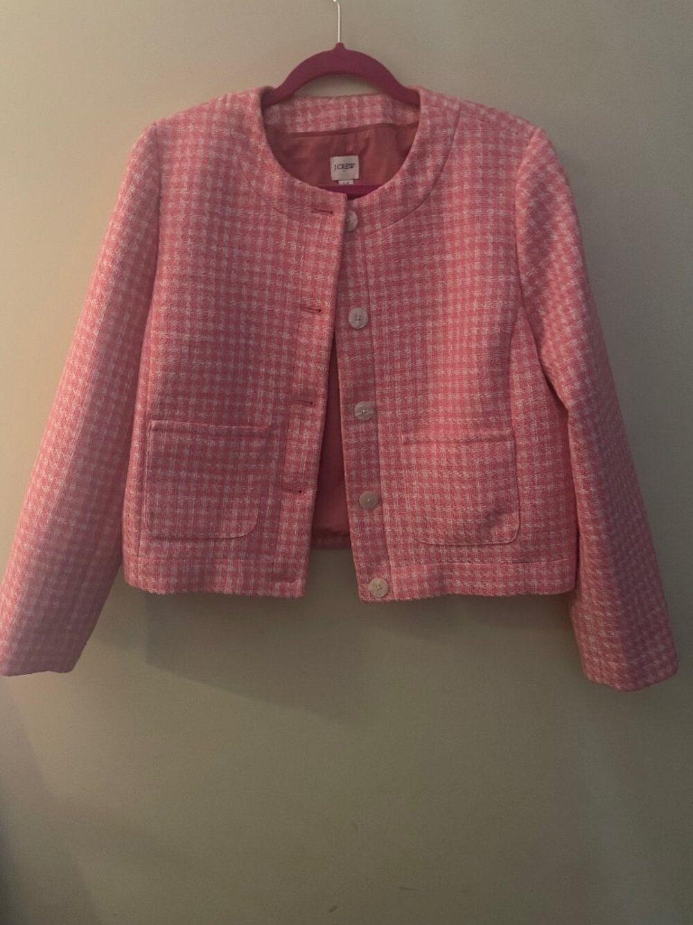 J.Crew Pink Tweed Collarless Jacket Blazer Size 12